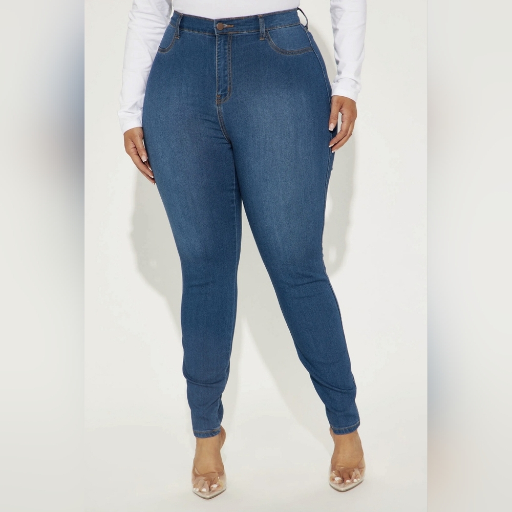 Plus Size Classic High Waist Skinny Medium Blue Wash Denim-Size 3X